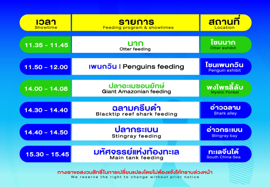 The feeding schedule in Aquaria Phuket